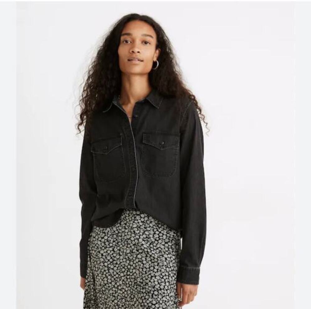Madewell Denim Button Down Charcoal Lunar Wash Size Small